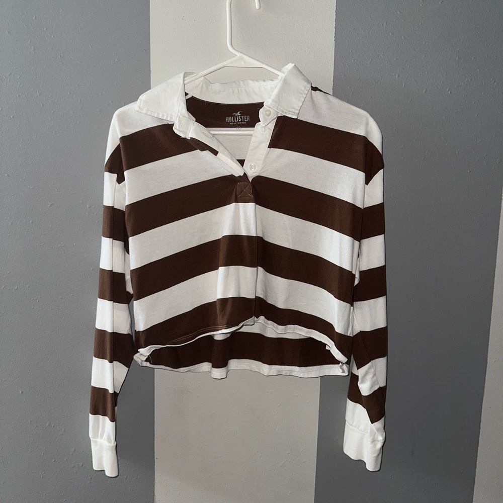 Hollister brown and white striped long sleeve.